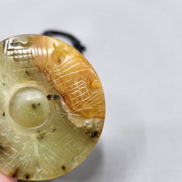 Carved Jade Amulet Stone Pendant Carved Chinese Characters Round Circle - Picture 6 of 9